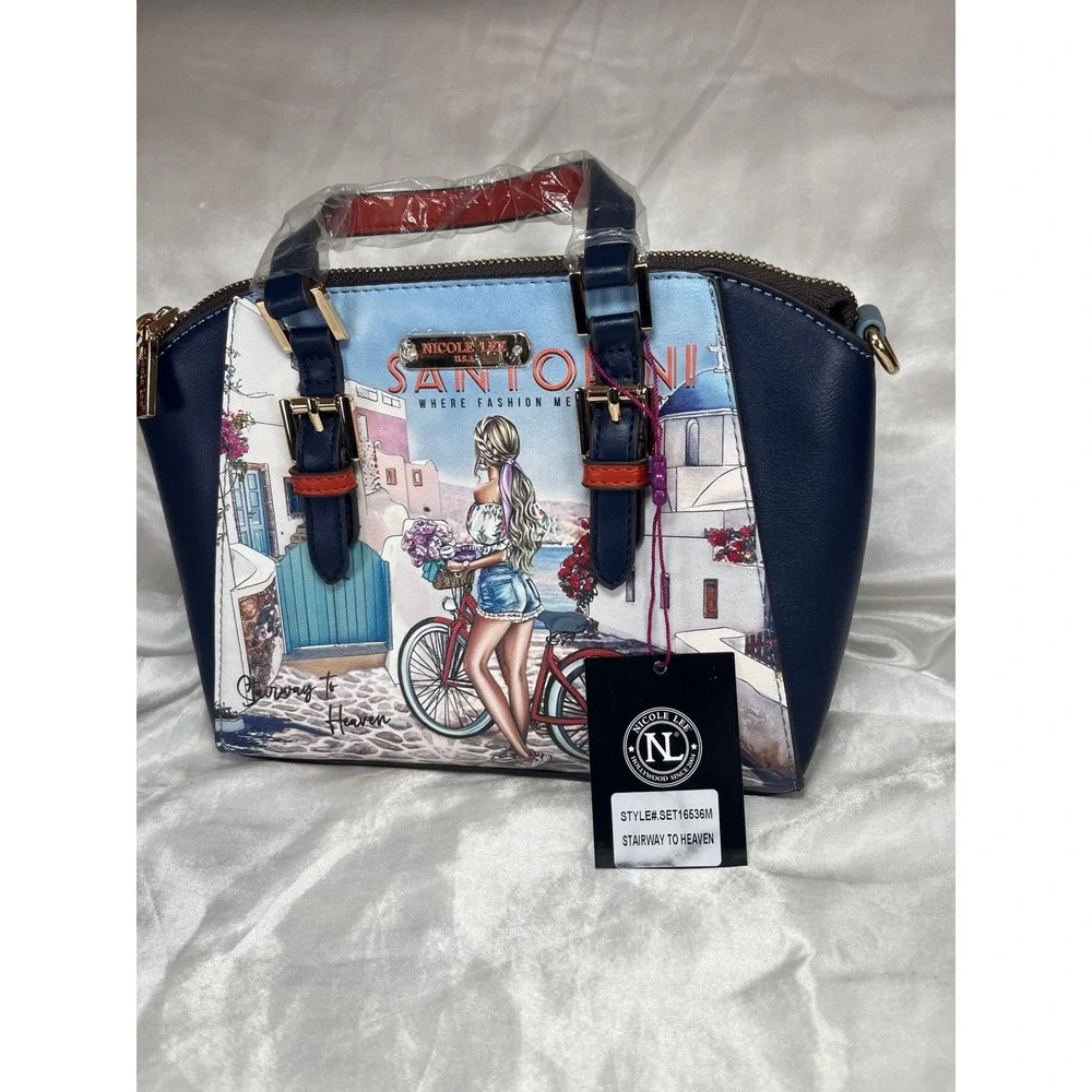 Nicole Lee Santorini Satchel Women Medium Navy Blue Graphic Crossbody Strap